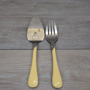 Fiesta Yellow Hostess Two Piece Serving Set Meat Fork & Server Very Clean VTG